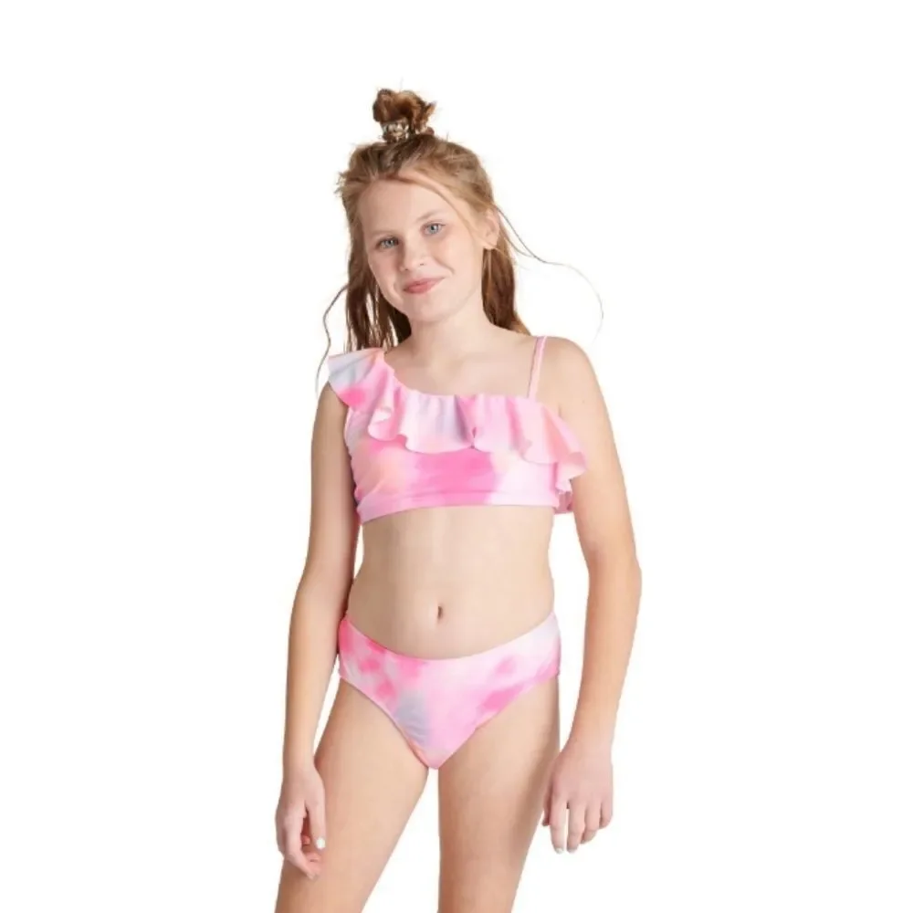 Justice Girls 2 Piece Ruffle Shoulder Tie Dye Bikini Swimsuit Size L 12/14